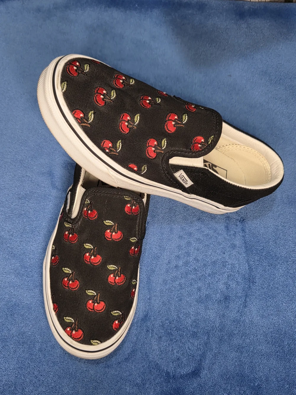 Vans Slip-On Embroidered Cherry Canvas Shoes - Black/Red